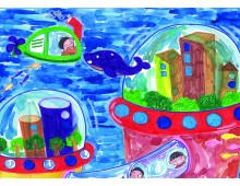 상황표현16 바다도시(싸인펜으로 그리고 물감으로 색칠해서 번지게 표현하기)